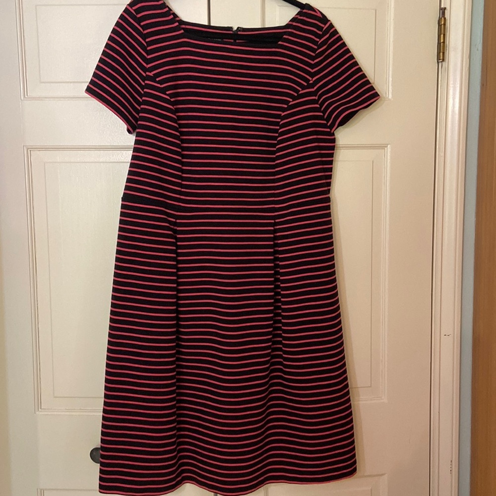 Talbots, size 12W, pink & black striped knit summer dress